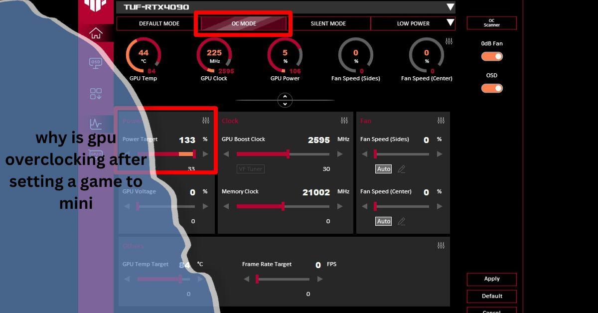 why is gpu overclocking after setting a game to mini